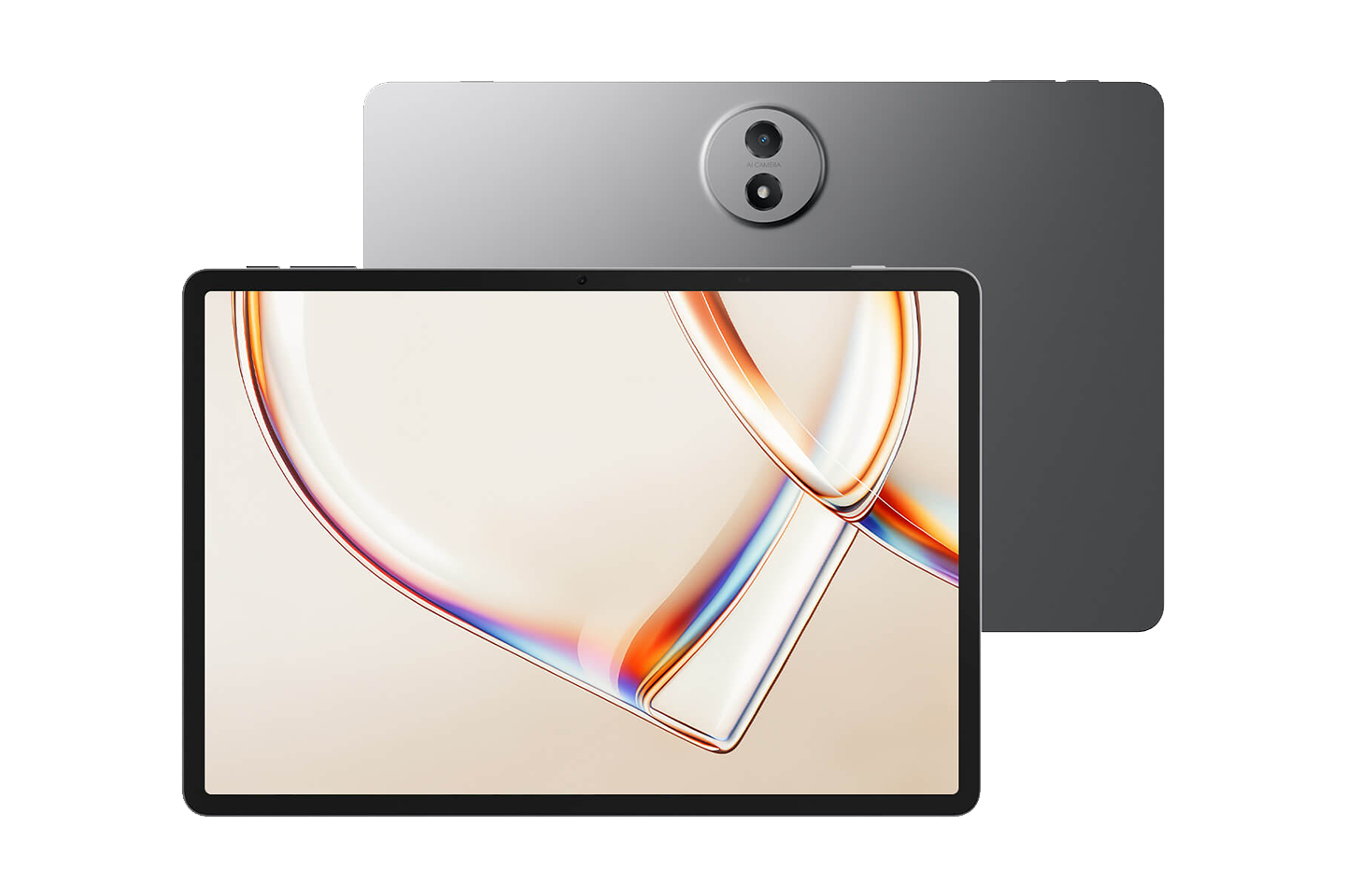 TCL Tab A1 Plus NXTPaper táblagép elöl- és hátulnézetben, szürke fémházzal.
